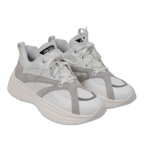 Prada Womens Chunky Platform Sneakers U12 IT42 White Leather Oversized  Trainers - Picture 1 of 11